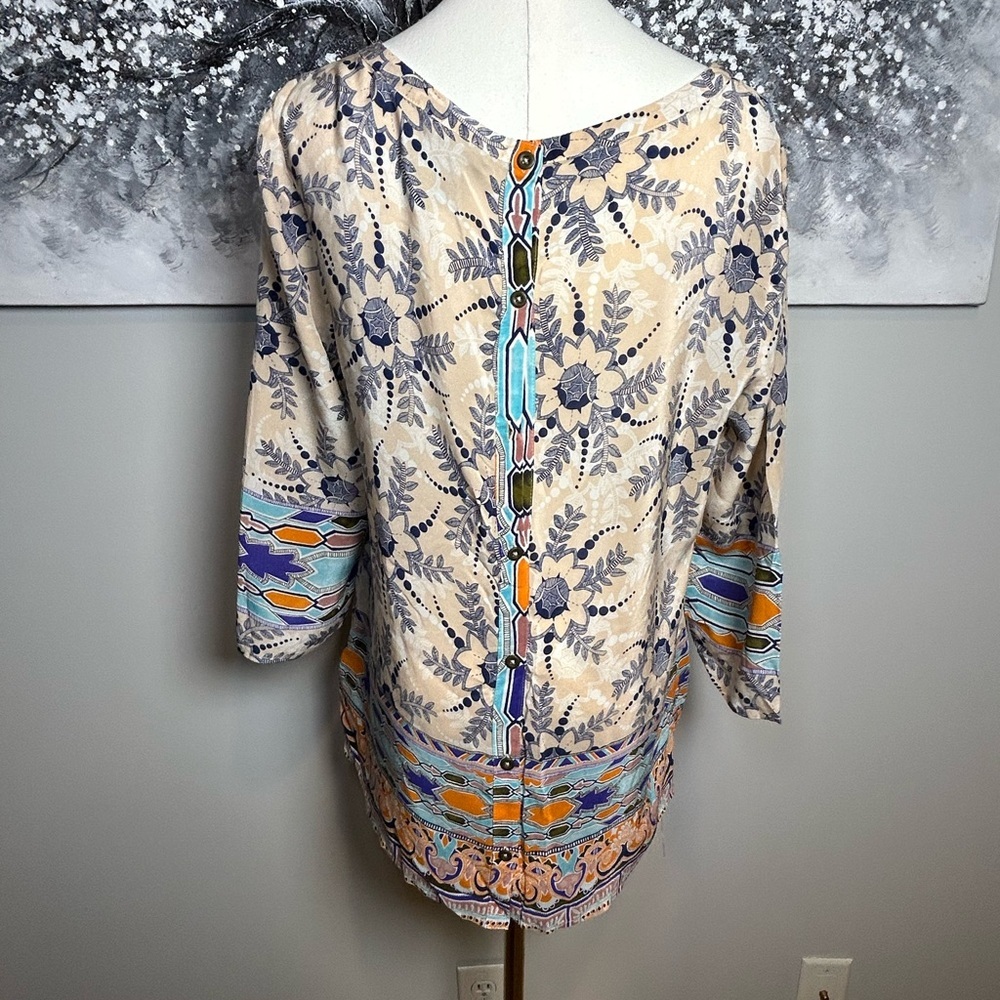 Maeve Anthropologie Multicolor Boho Floral blouse women’s size 10 3/4 sleeve - Picture 6 of 13